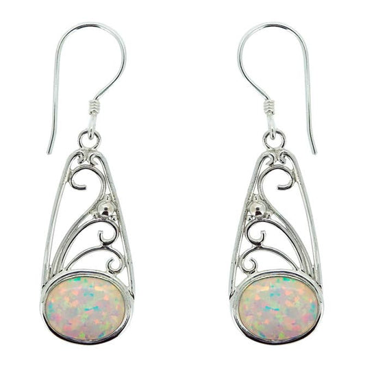 (205POPS) Sterling Silver Lab Created White Opal Earrings