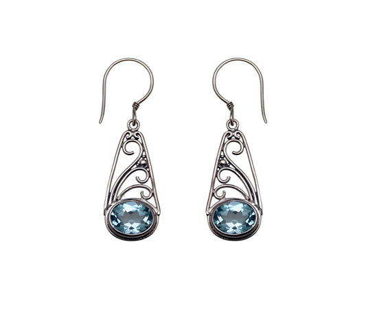 (205PBT) Swirl w/ Granulation Earrings with Blue Topaz