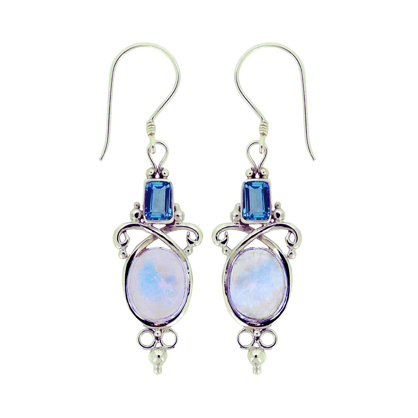 (212GBTBMS) Blue Topaz and oval Blue Moonstone Earrings