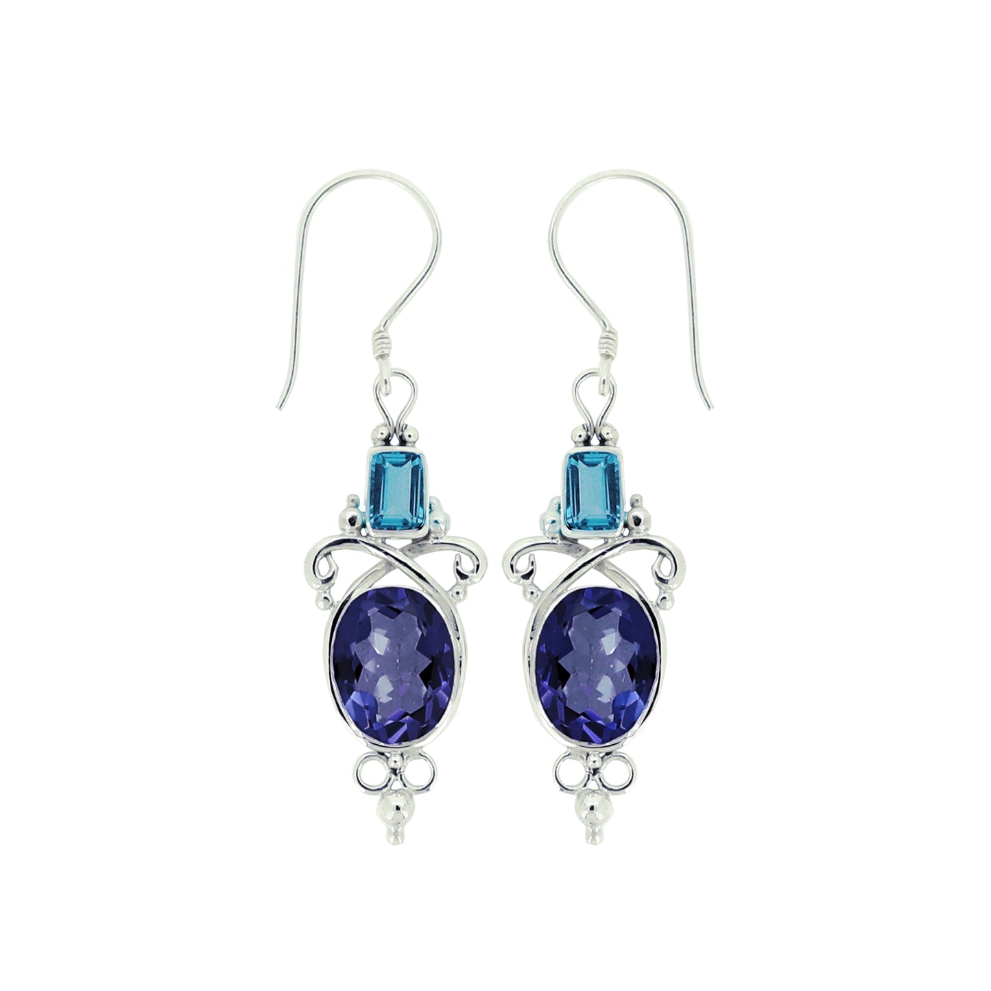 (212GBTBQ) Blue Topaz with oval Blue Quartz Earrings