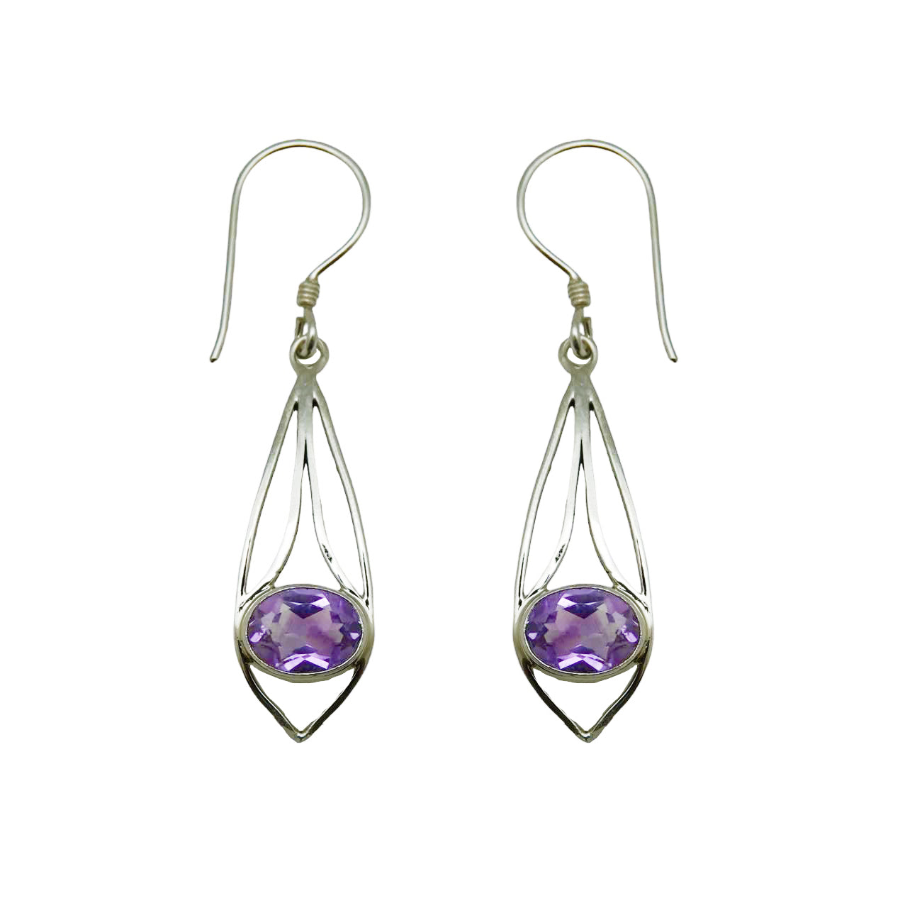 (218VAM) Silver Amethyst Drop Earring