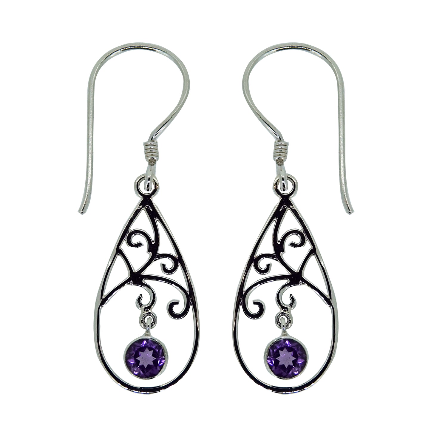 Sterling Silver (226SAM) Amethyst Swirl Teardrop Earring