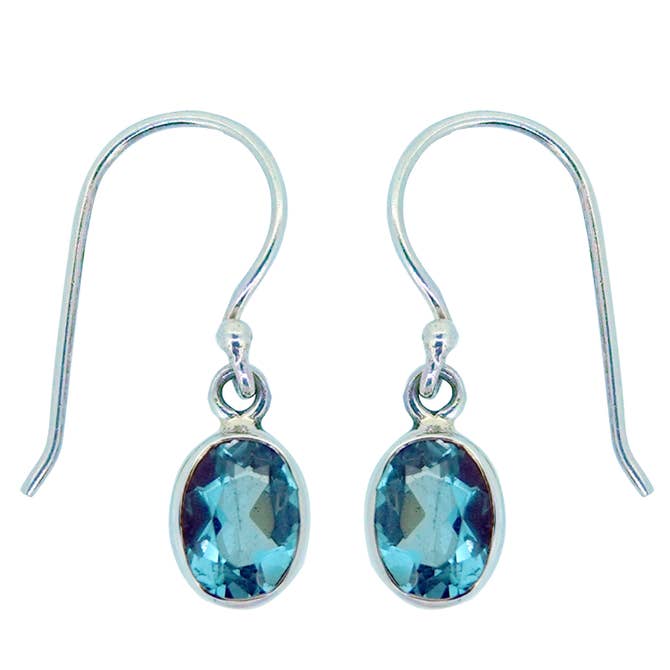 (233IDBT) Oval Swiss Blue Topaz Sterling Silver Earrings