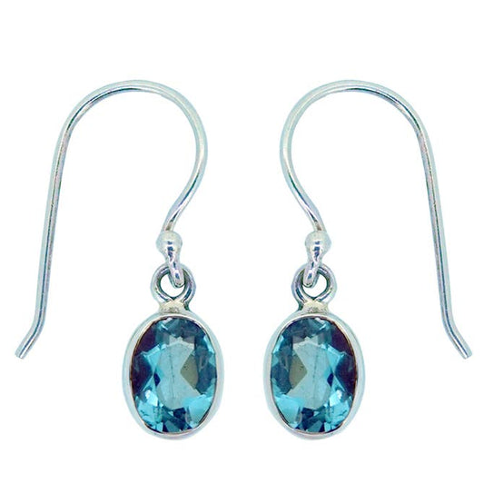 (233IDBT) Oval Swiss Blue Topaz Sterling Silver Earrings