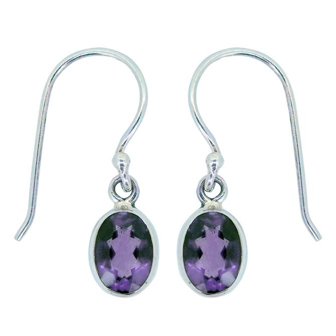 (233IDAM) Dangle Oval Amethyst Sterling Silver Earrings