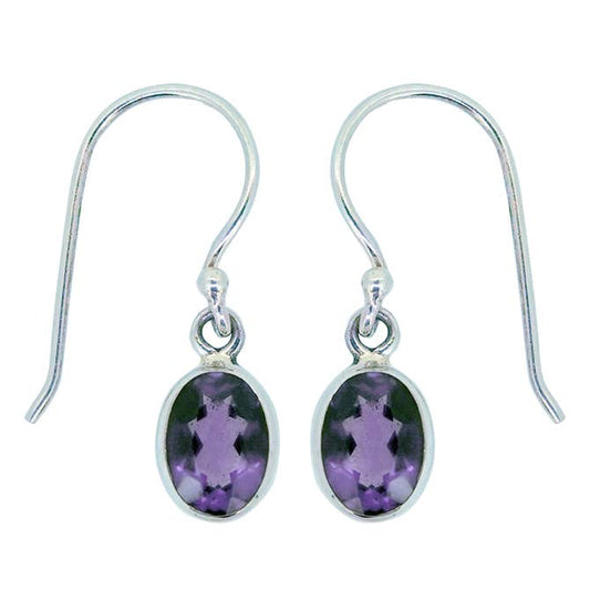 (233IDAM) Dangle Oval Amethyst Sterling Silver Earrings