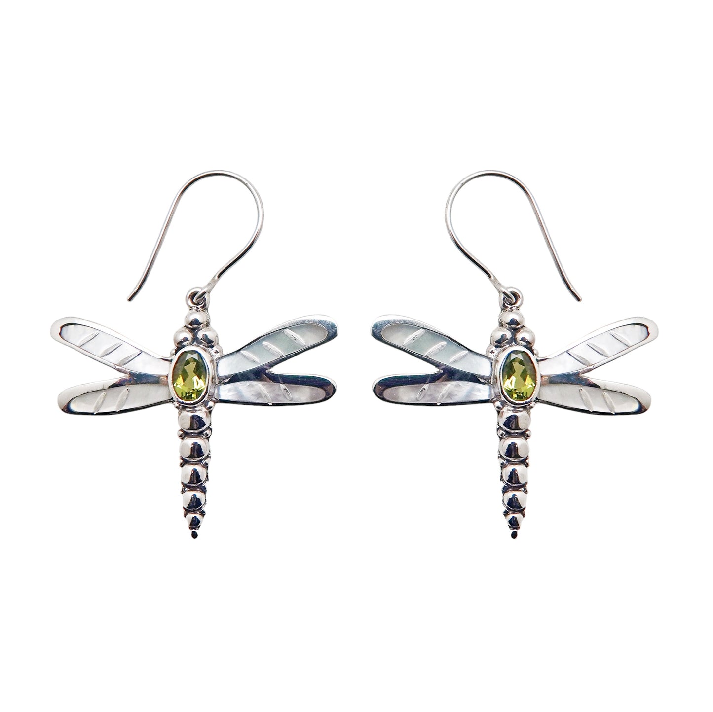 (248IPEMOP) Peridot and Mother of Pearl Dragonfly Earrings