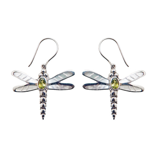(248IPEMOP) Peridot and Mother of Pearl Dragonfly Earrings