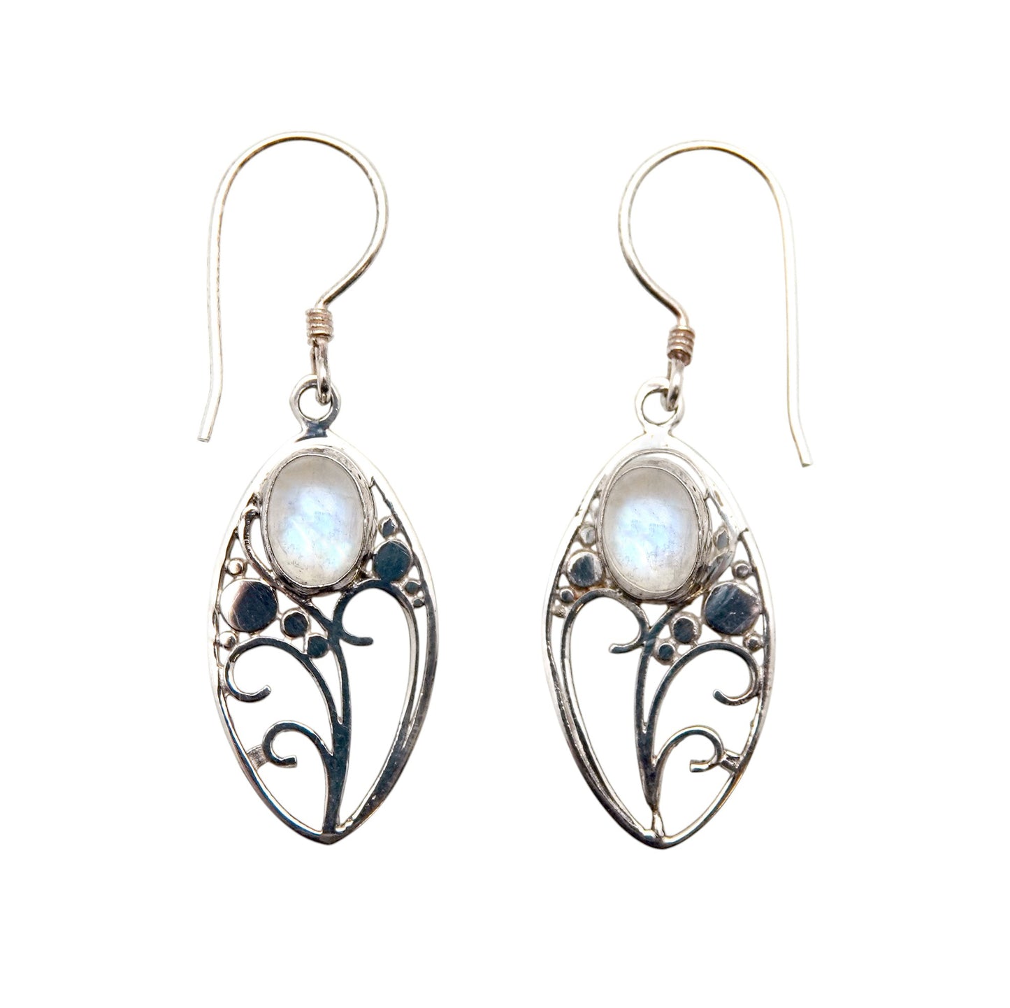 (258UBMS) Blue Moonstone Silver Oval Earring