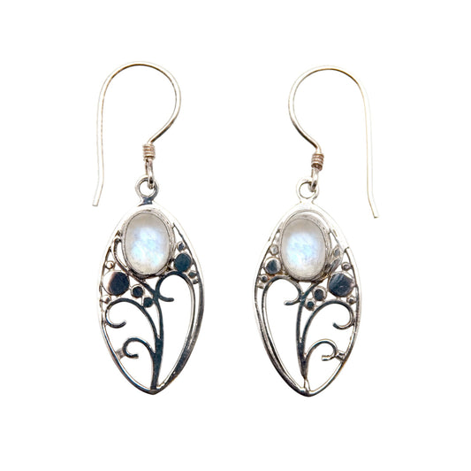 (258UBMS) Blue Moonstone Silver Oval Earring