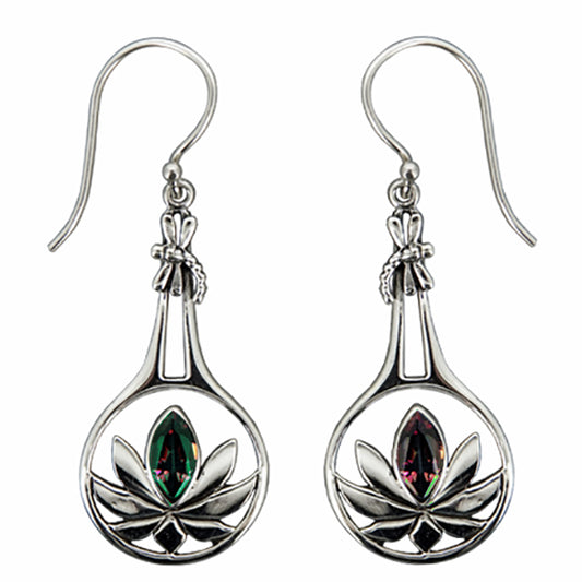 (260ZMT) Mystic Topaz Lotus Sterling Silver Earrings
