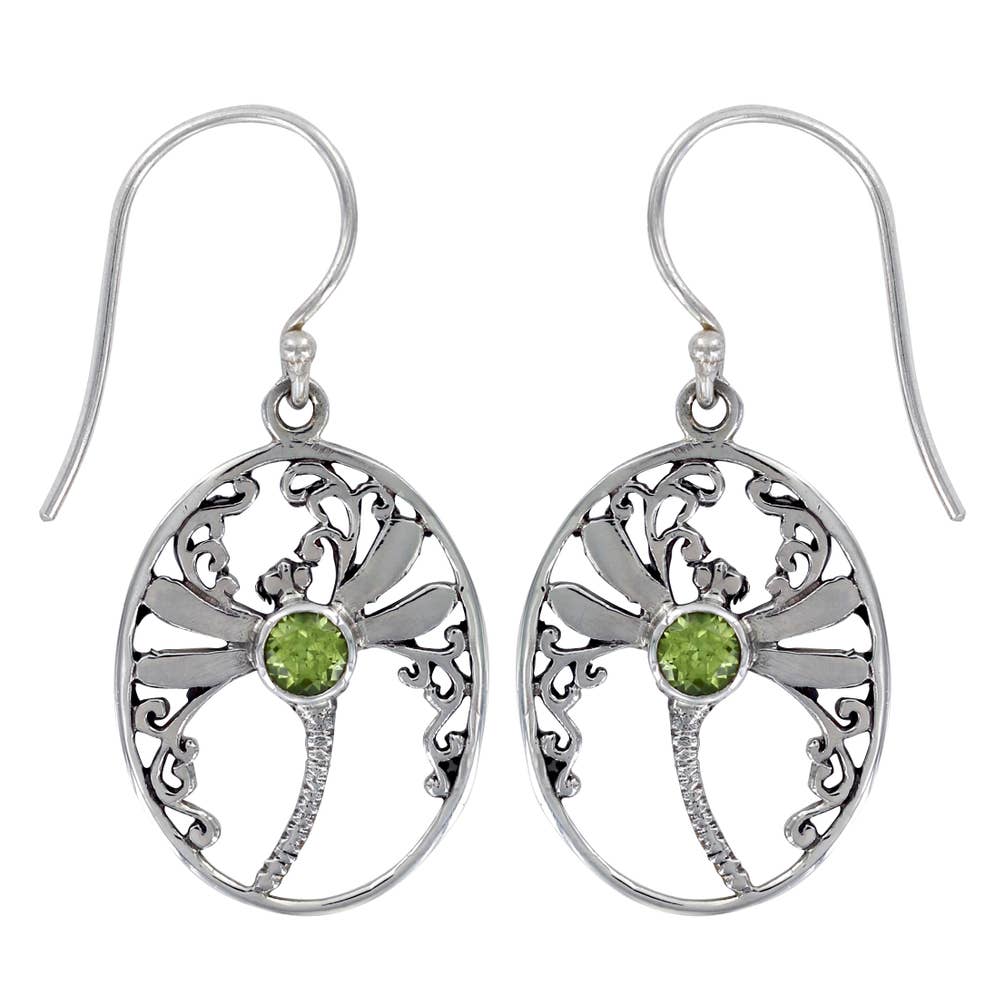 (268XPE) Peridot Silver Dragonfly Earrings