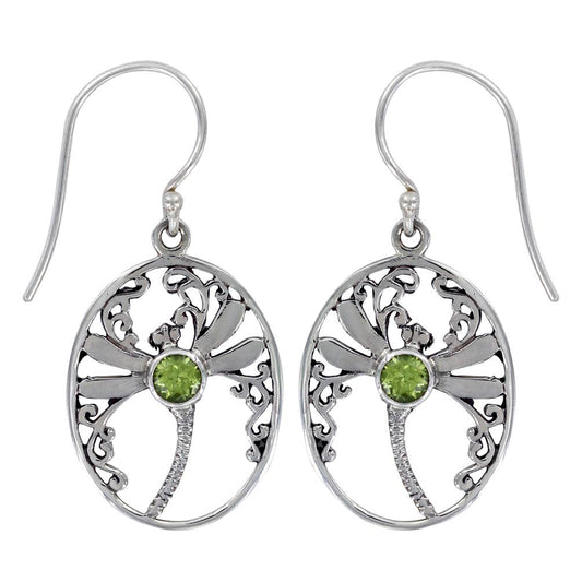 (268XPE) Peridot Silver Dragonfly Earrings