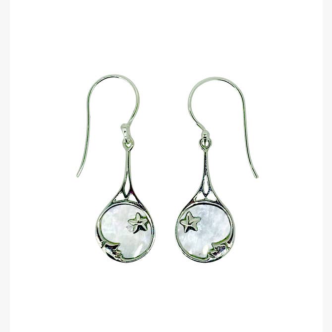 (274XMOP) Mother Of Pearl Sterling Silver Moon/Star Earrings