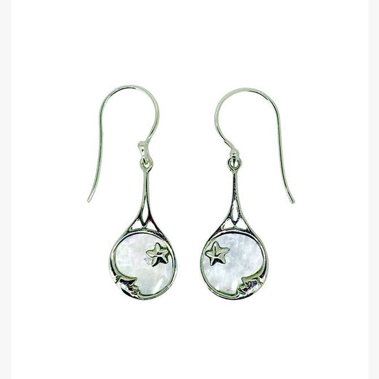 (274XMOP) Mother Of Pearl Sterling Silver Moon/Star Earrings