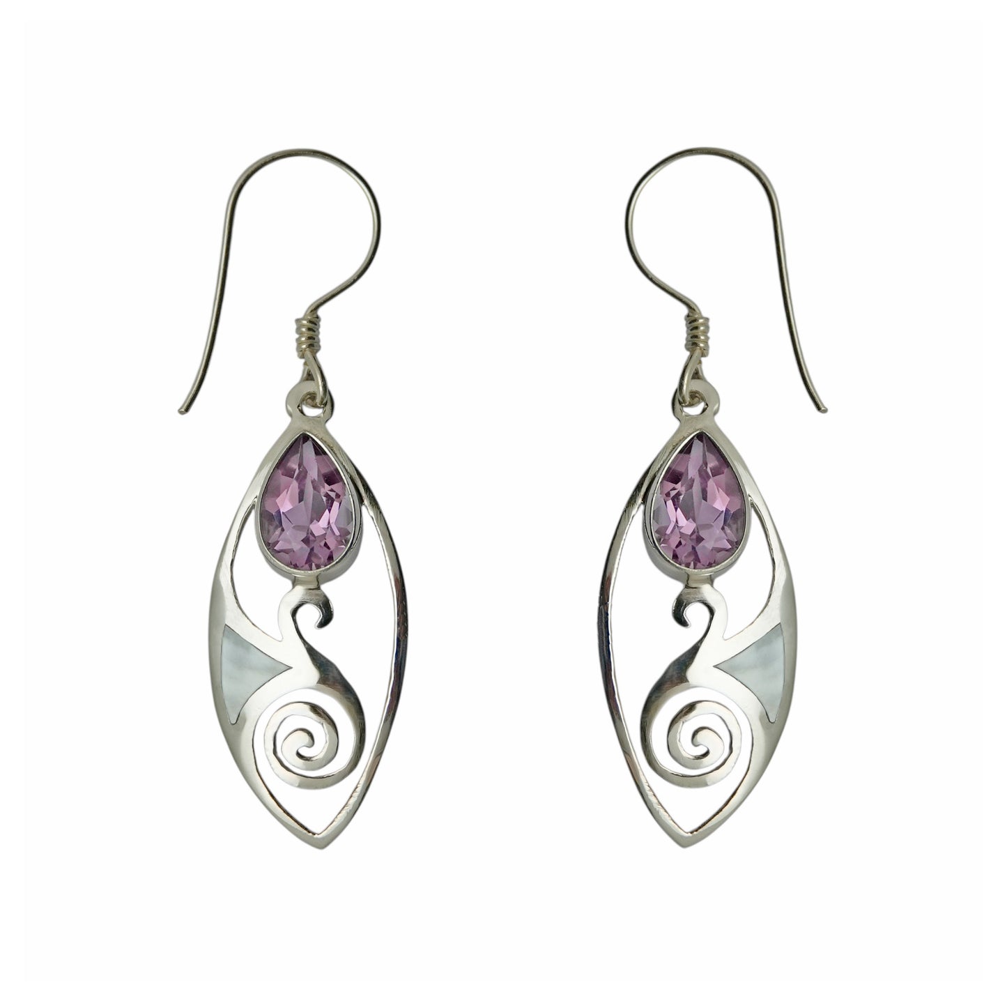 (SP288TAMMOP) Amethyst & Mother of Pearl Inlay Swirl Drop Earrings