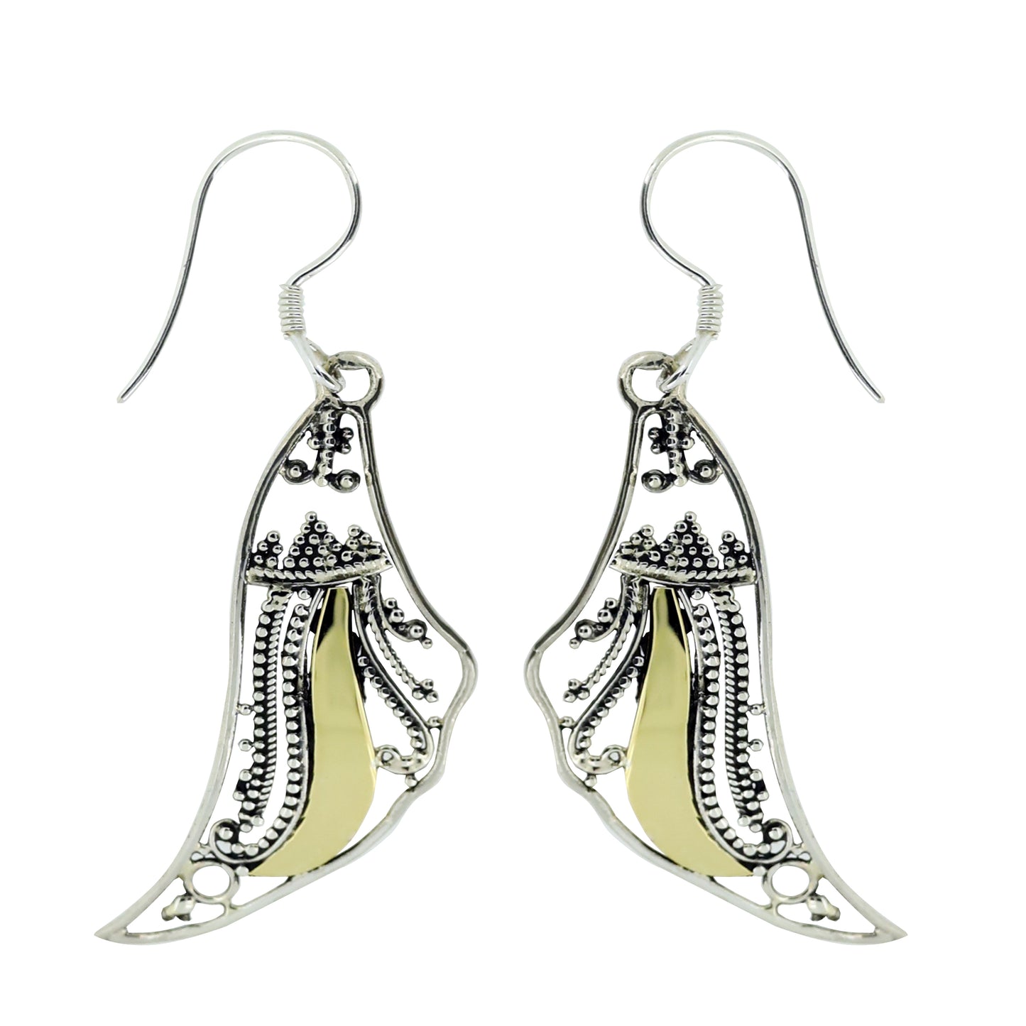 (313ASSBRS) Angel wings dangle earrings with a gold accent (brass)