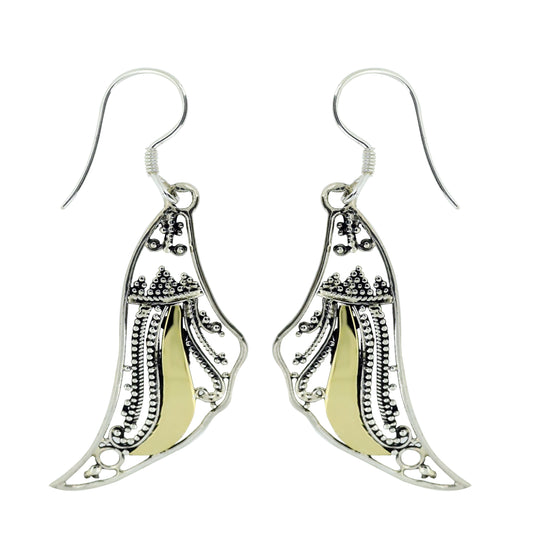 (313ABR) Angel wings dangle earrings with a gold accent (brass)