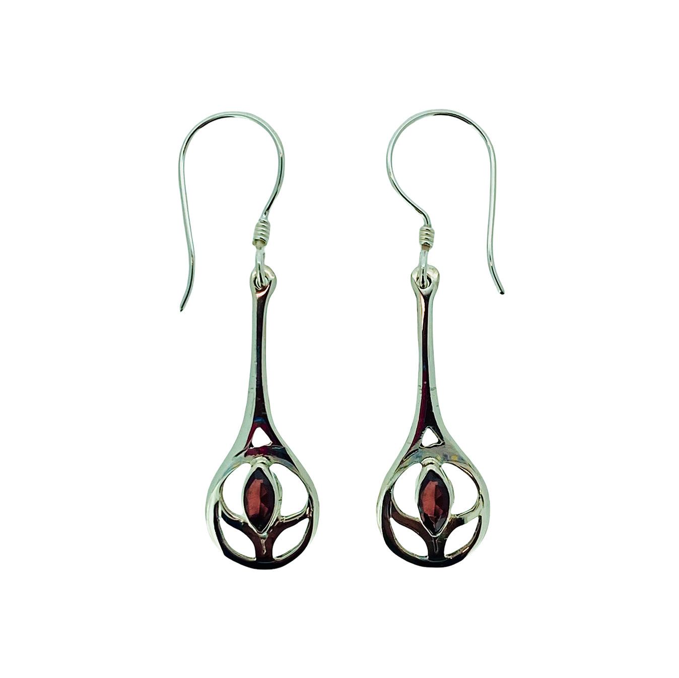 (327AGA) Garnet Tulip Silver Earrings
