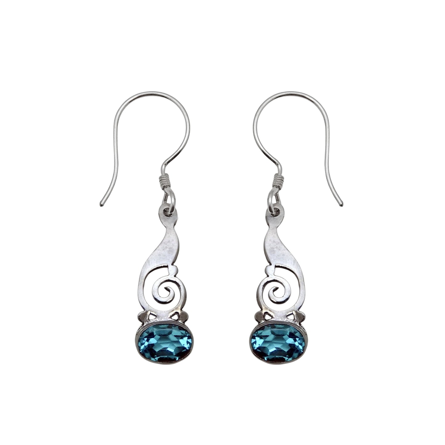 (329CBT) Silver dangle earrings in Swiss Blue Topaz