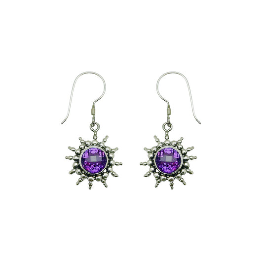 (330AAM) Silver Amethyst Dangle Earrings