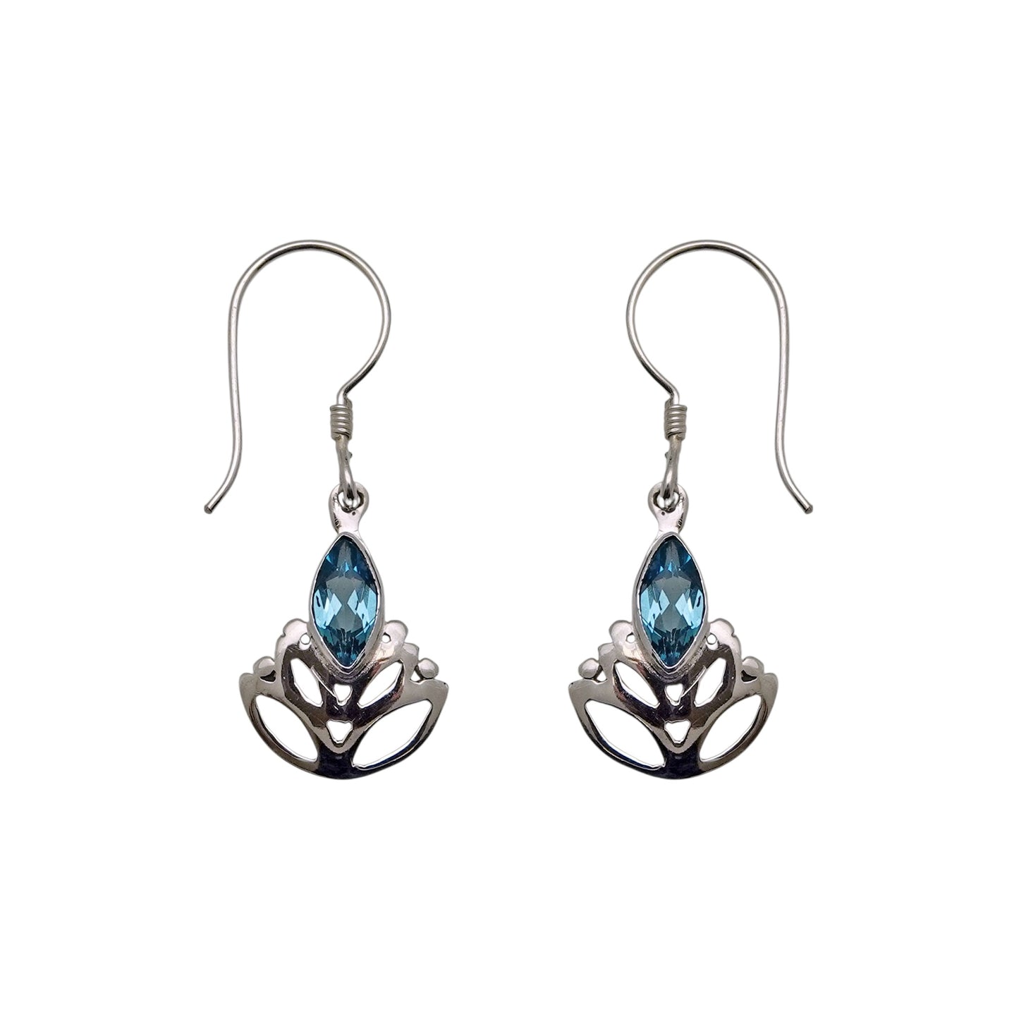 (331CBT) Blue Topaz Marquise Lotus Earrings