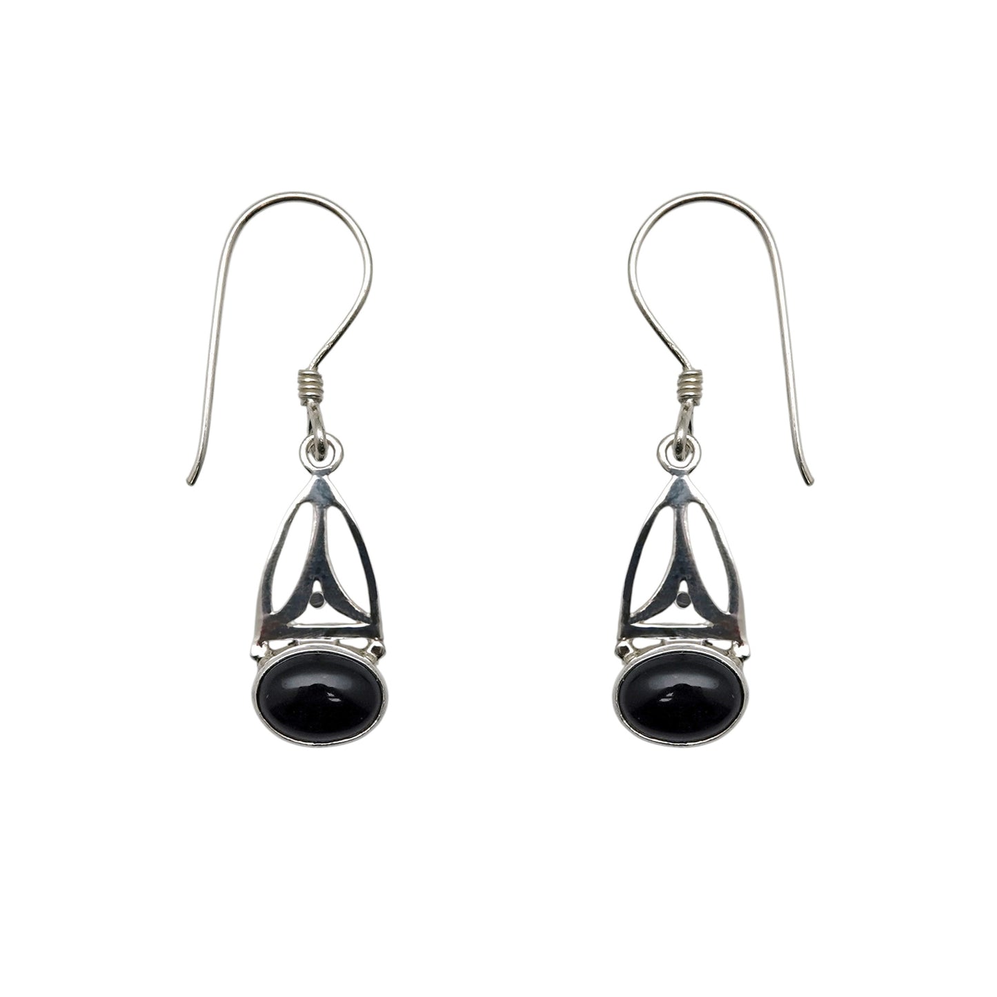 (337CON) Black Onys Silver Arc Earrings