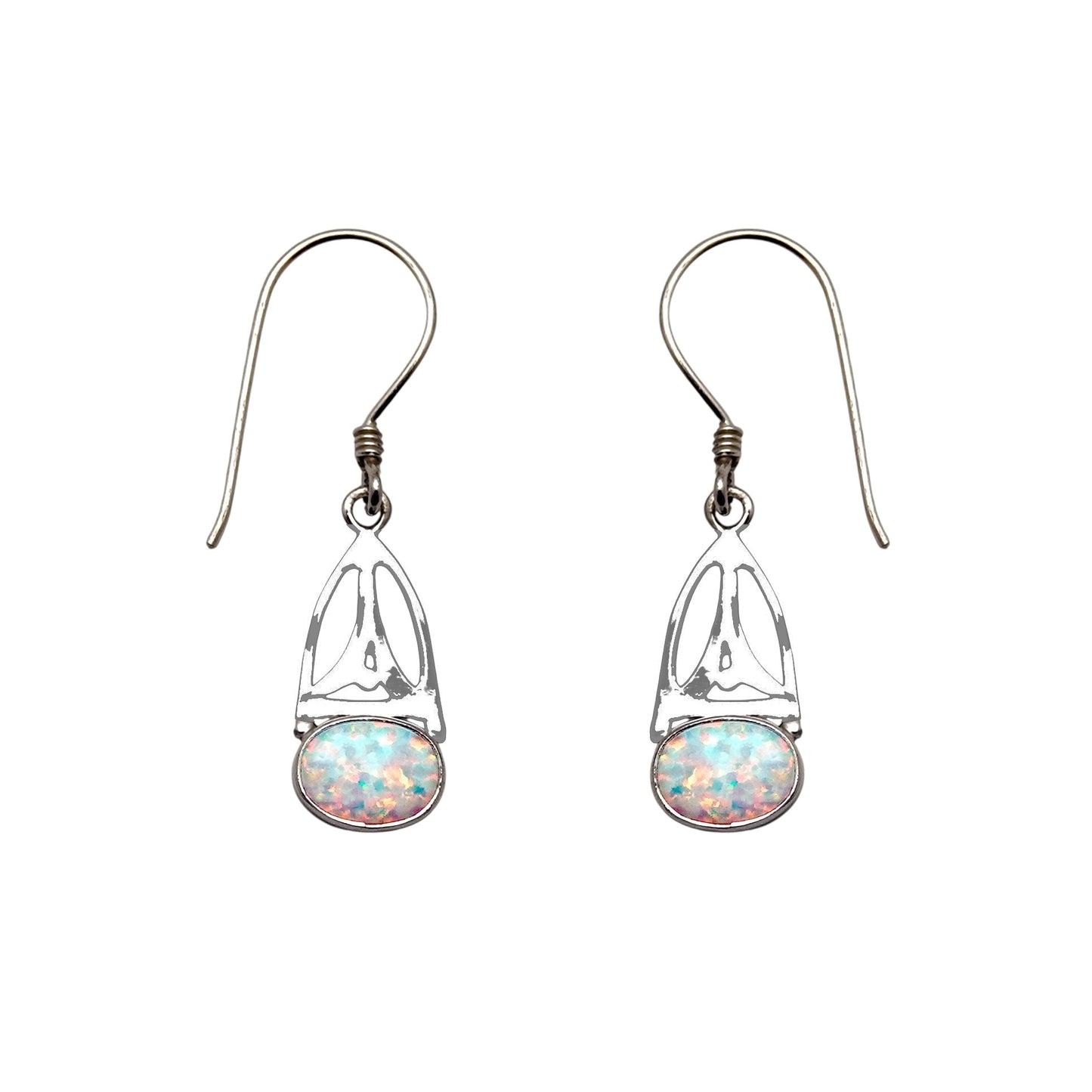 (337COPS) Lab Created White Opal Silver Arc Earrings