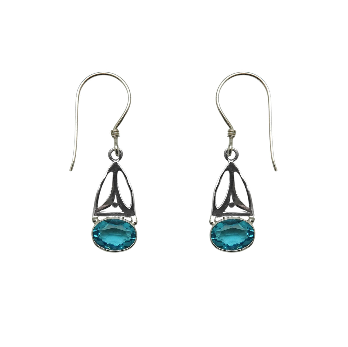 (337CSBQ) Swiss Blue Quartz Silver Arc Earrings