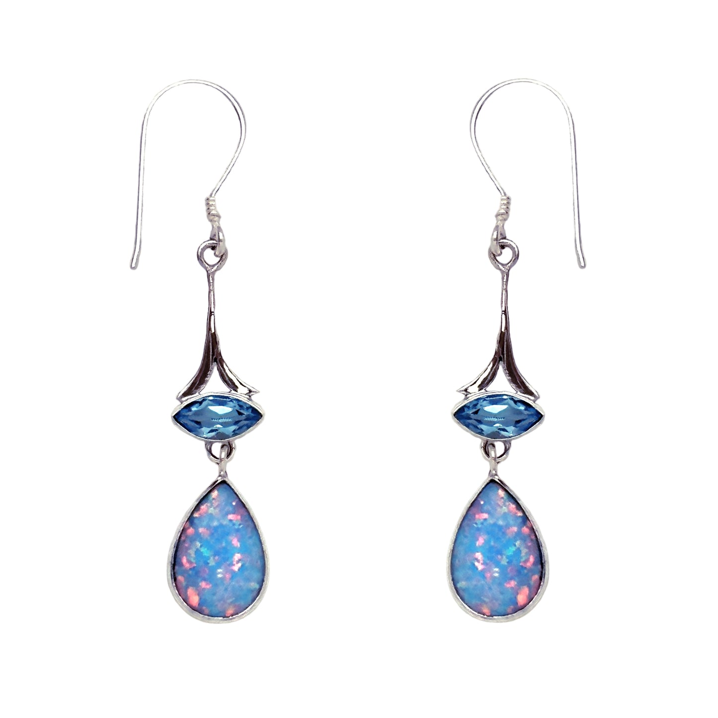 (340BBTOPSB) Blue Topaz and blue opal tear drop earring