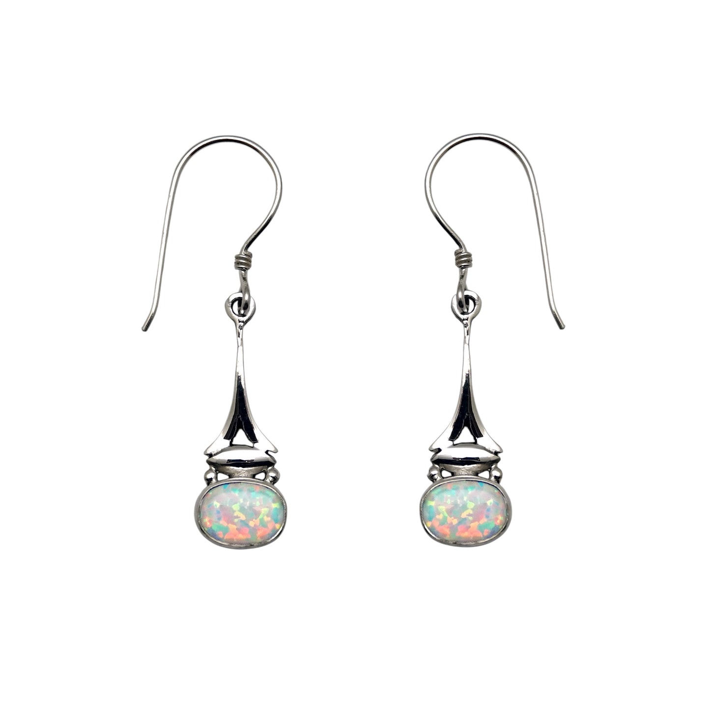 (341COPS) Lab Created White Opal Sterling Earring