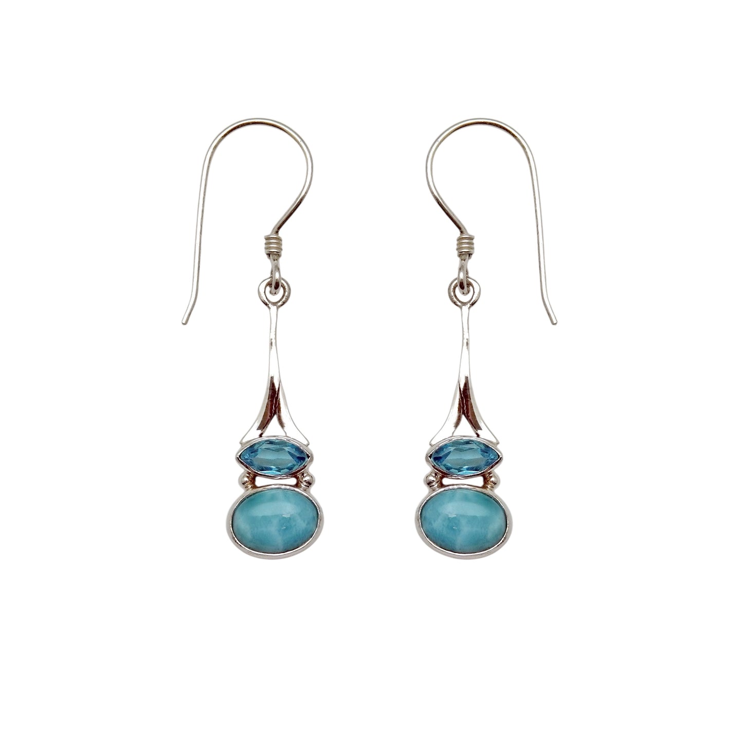 (341CBTLAR) Blue Topaz and Larimar Horizon Drop Earrings