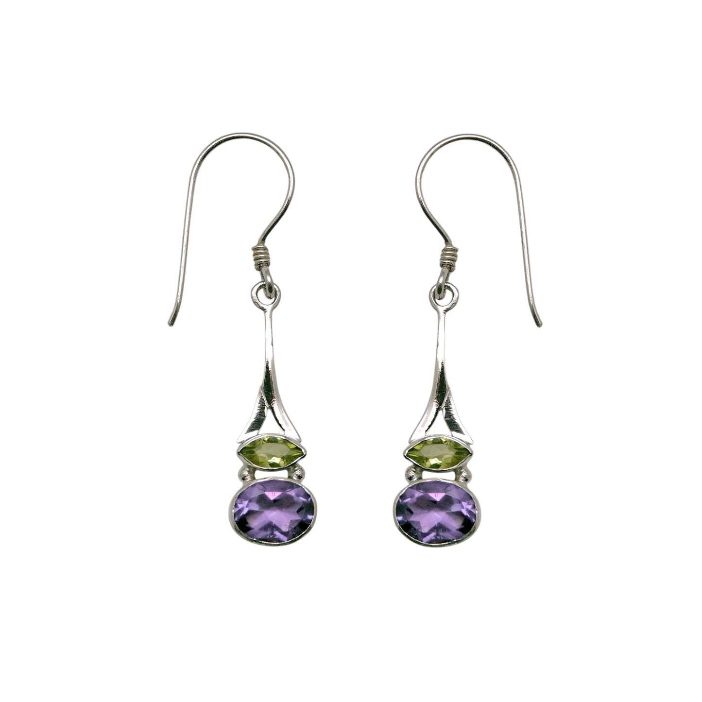(341CPEAM) Peridot and Amethyst Horizon Drop Earrings