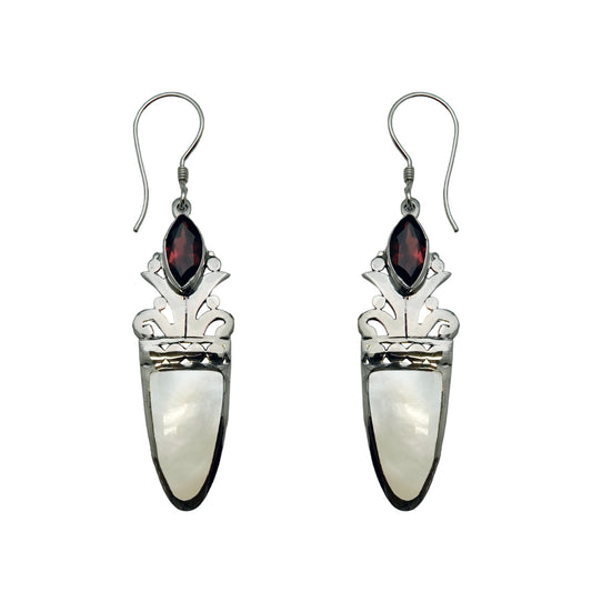 (344BGAMOP) Garnet and Mother of Pearl Earring