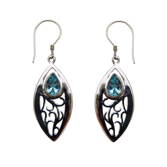 (380BBT) Silver earring with pear shape gemstone