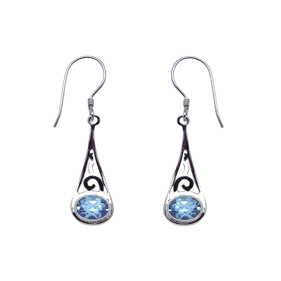 (383ABT) Blue Topaz Silver Earrings