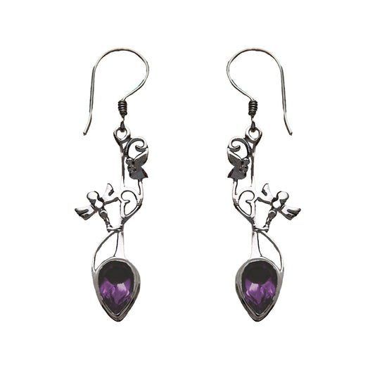 (385BAM) Silver dangle earring with nature motif