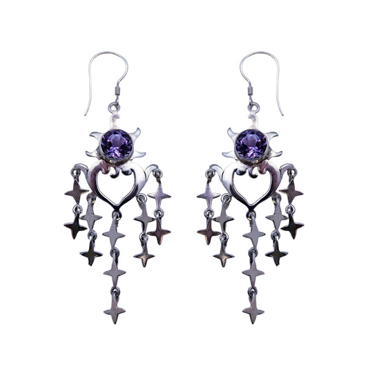 (394B) Bold celestial chandelier earring  amethyst
