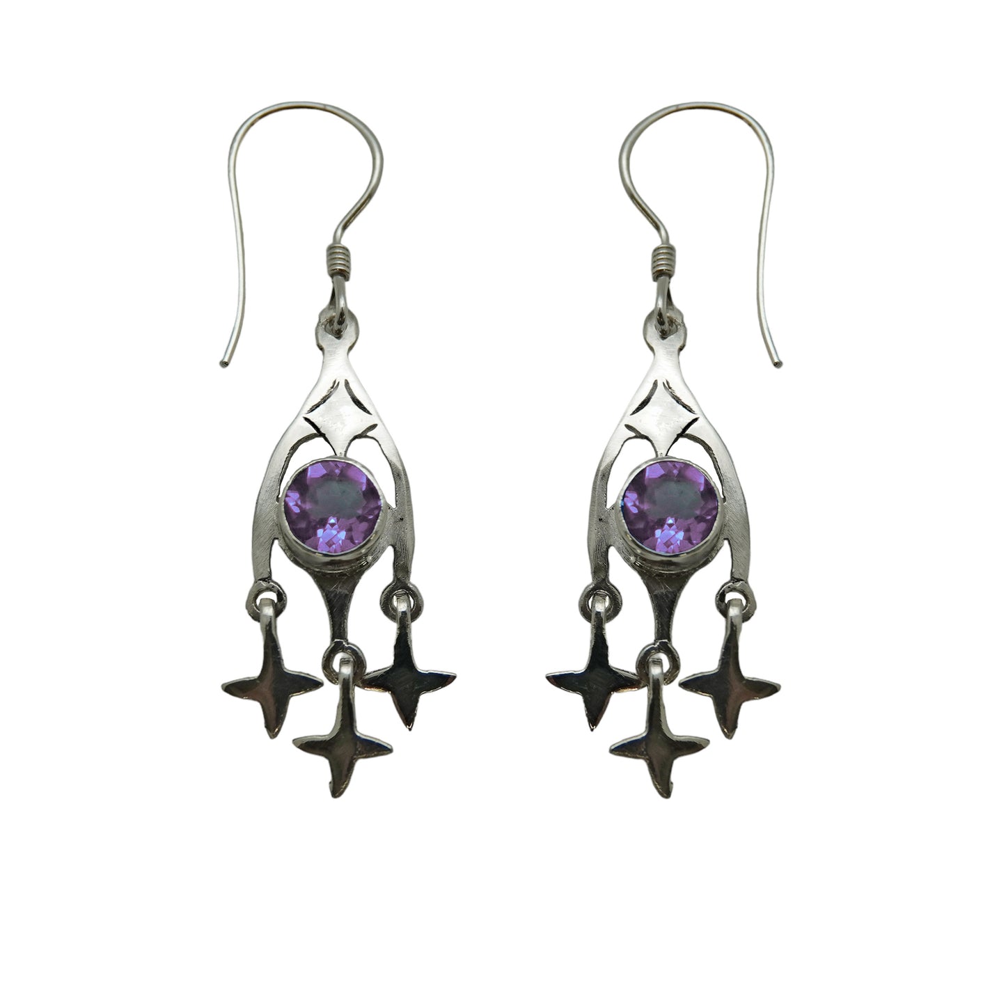 (395BAM) Silver Dangle Gemstone Earring