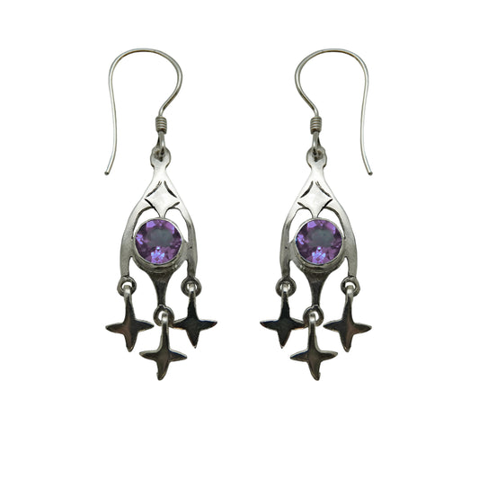 (395BAM) Silver Dangle Gemstone Earring