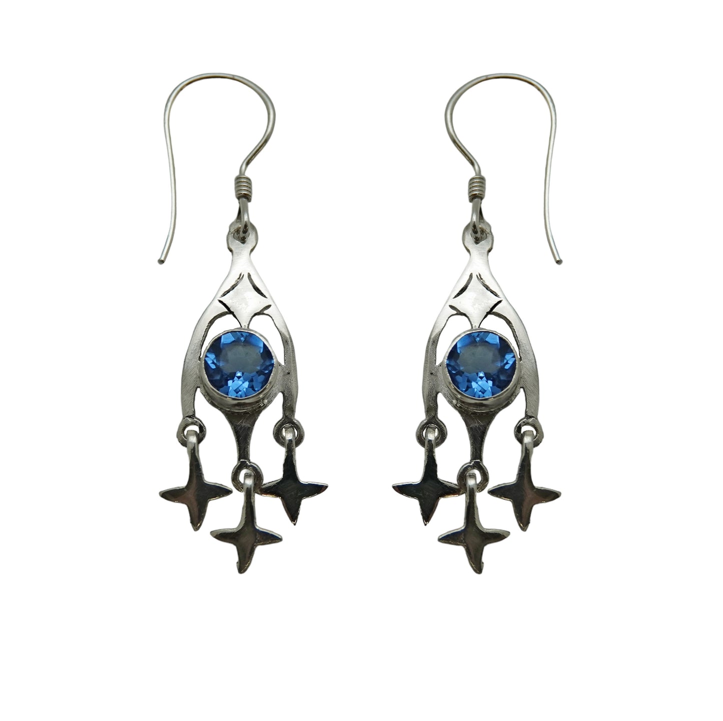 (395BBQ) Silver Dangle Gemstone Earring