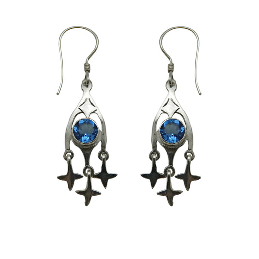 (395BBQ) Silver Dangle Gemstone Earring