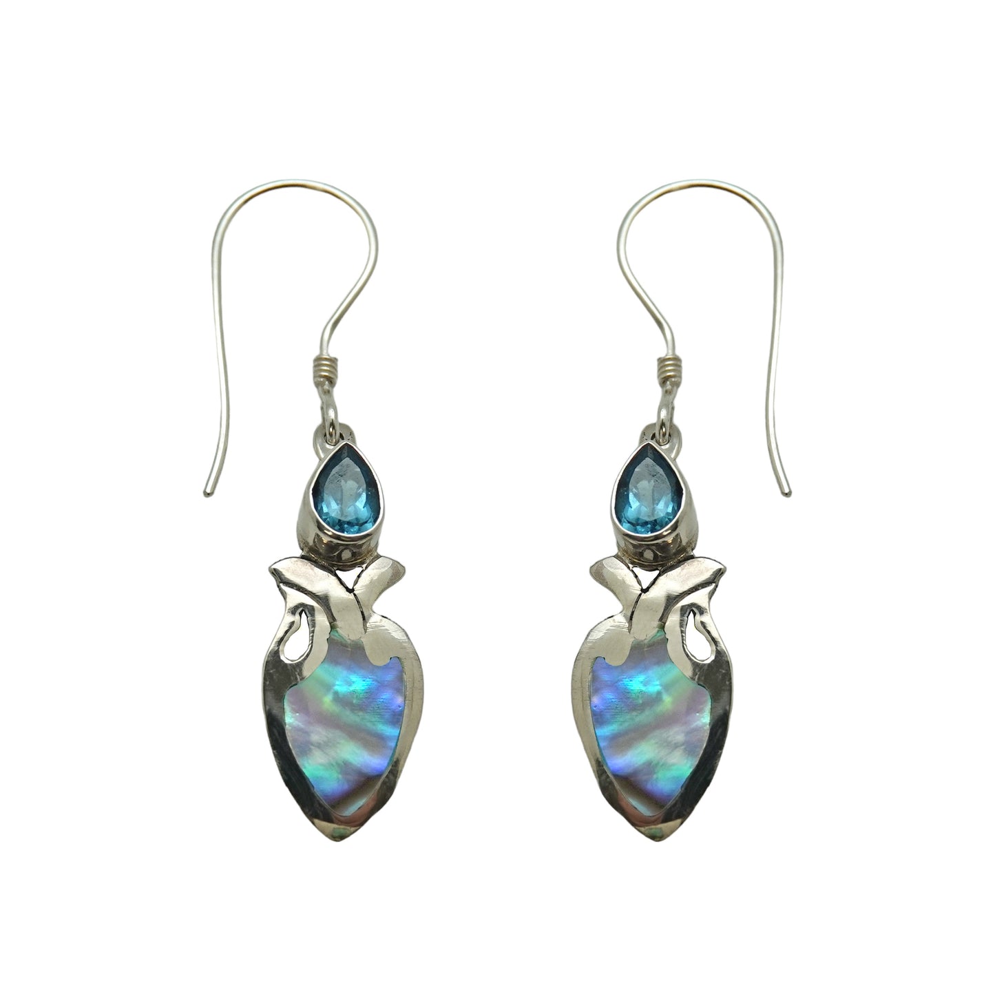 (396BBTPAUA) Drop earring in Blue Topaz and Paua Shell