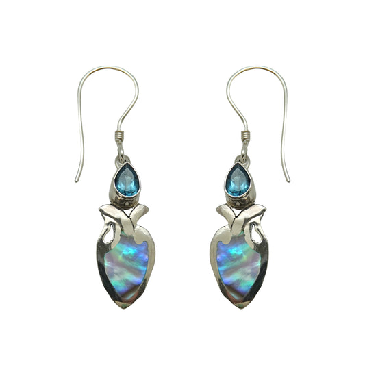 (396BBTPAUA) Drop earring in Blue Topaz and Paua Shell