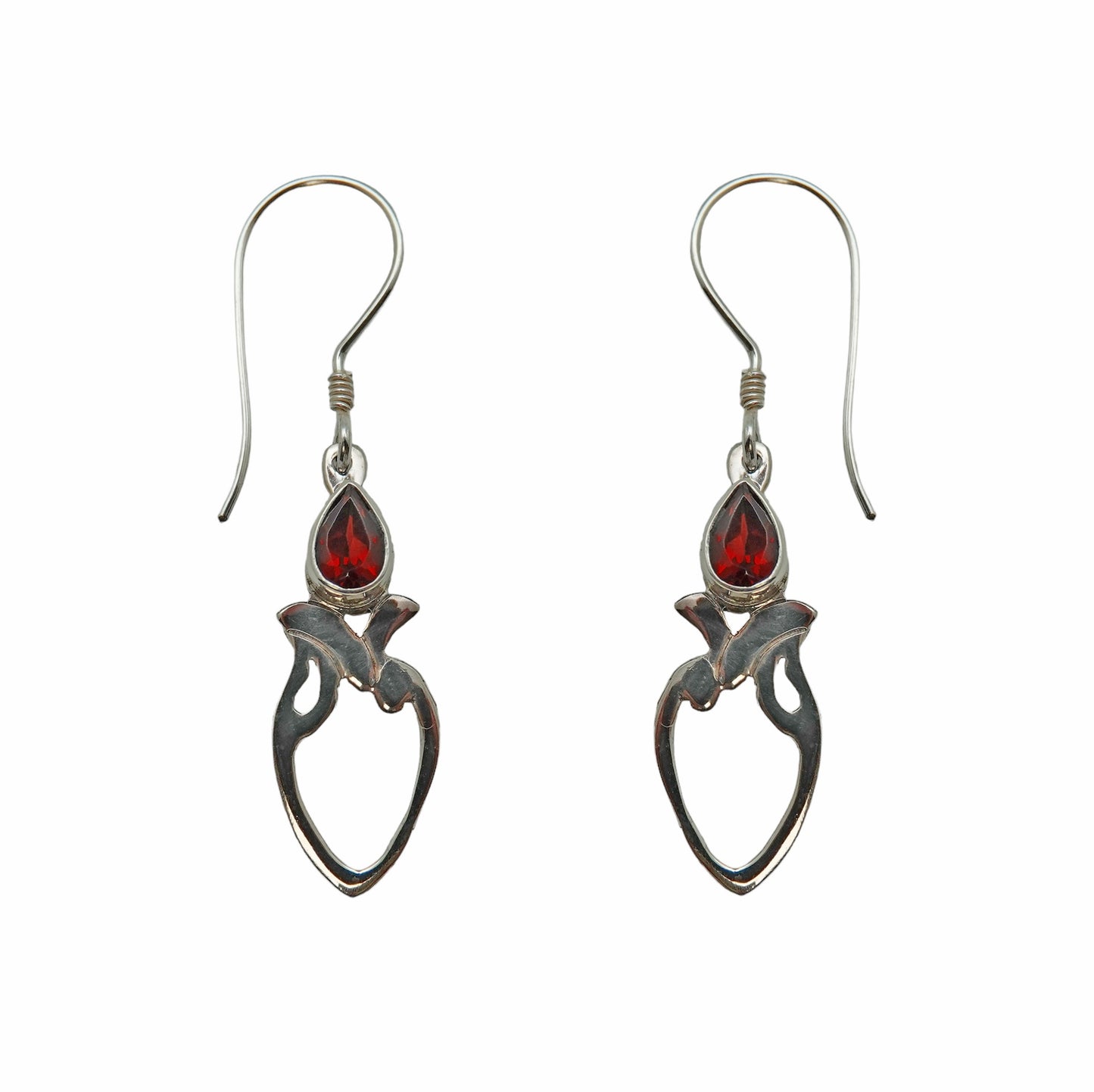 (396BGA) Garnet Open Leaf Earrings