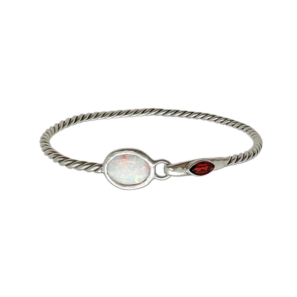 (523EOPSGA) Bangle Bracelet With White Opal and Garnet