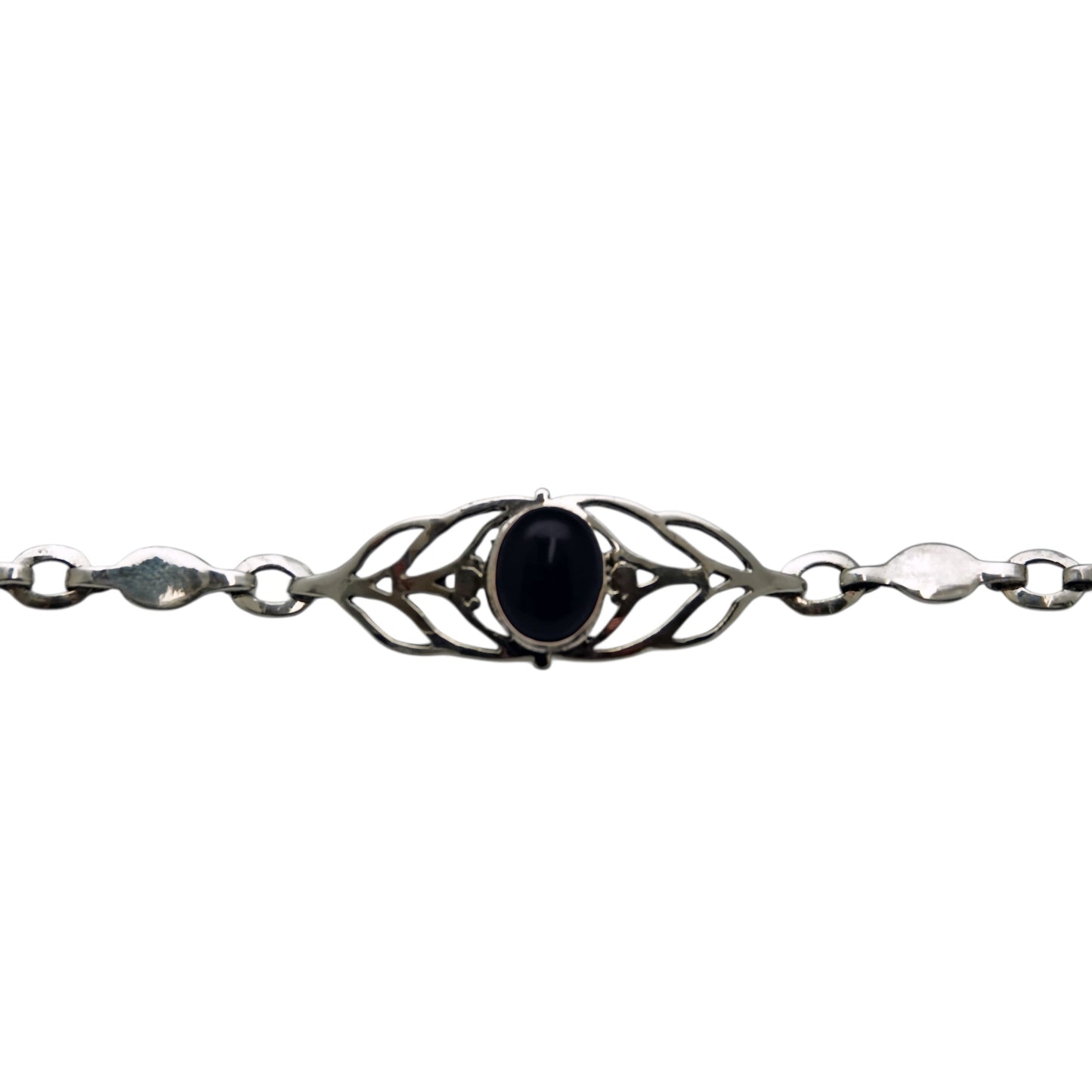 (534EONBT) Onyx with Blue Topaz accents Link Bracelet