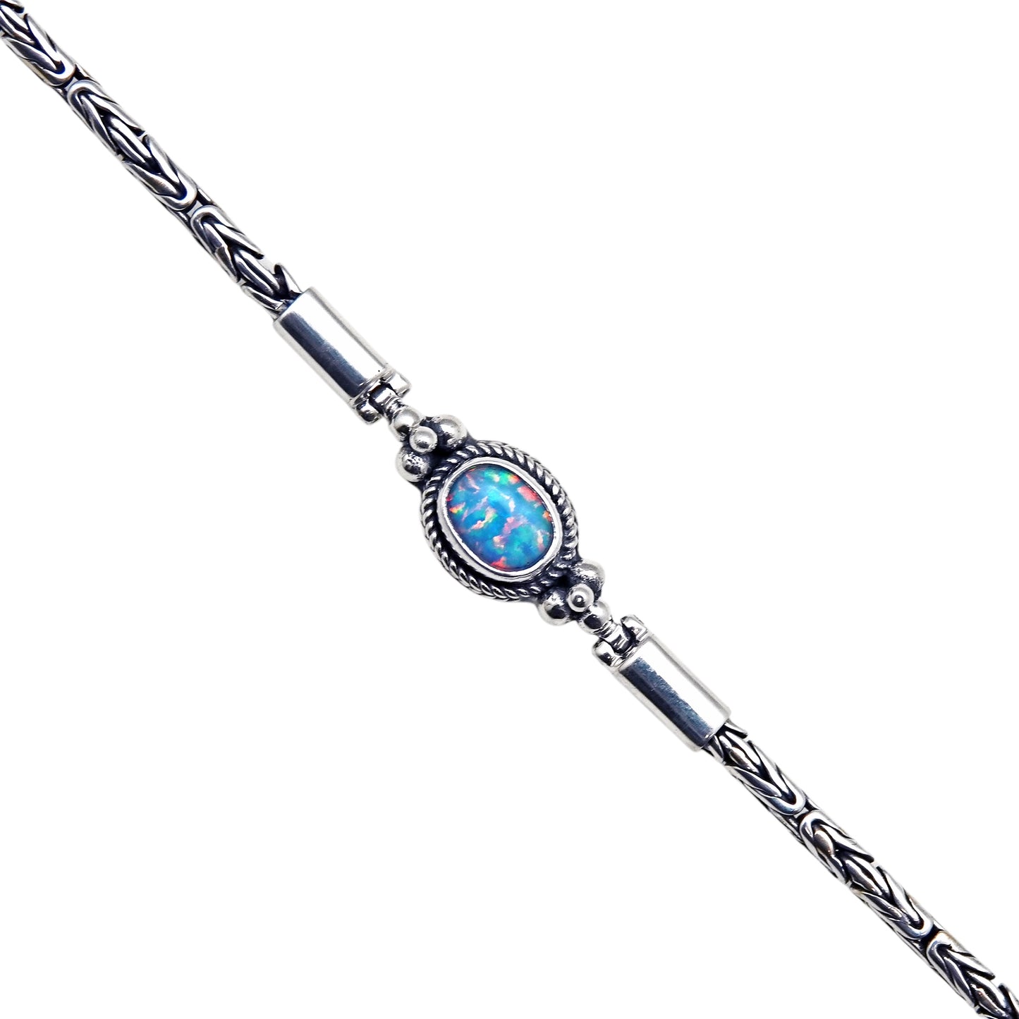 (542COPSB) Silver Byzantine Link Gemstone Bracelet