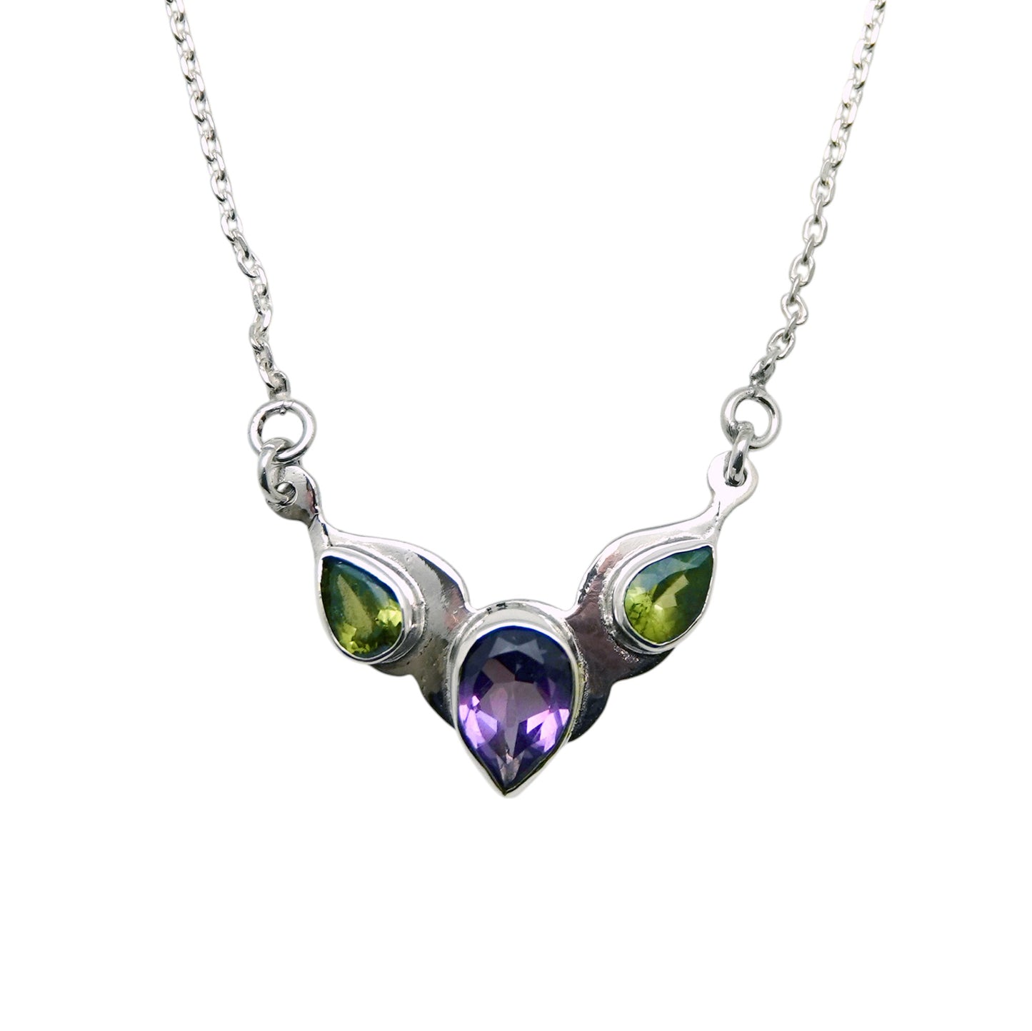 (627EAMPE) Silver Multistone Necklace
