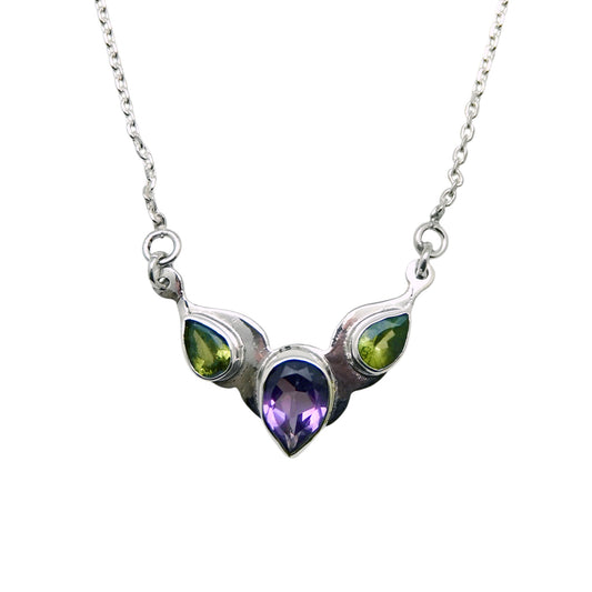 (627EAMPE) Silver Multistone Necklace